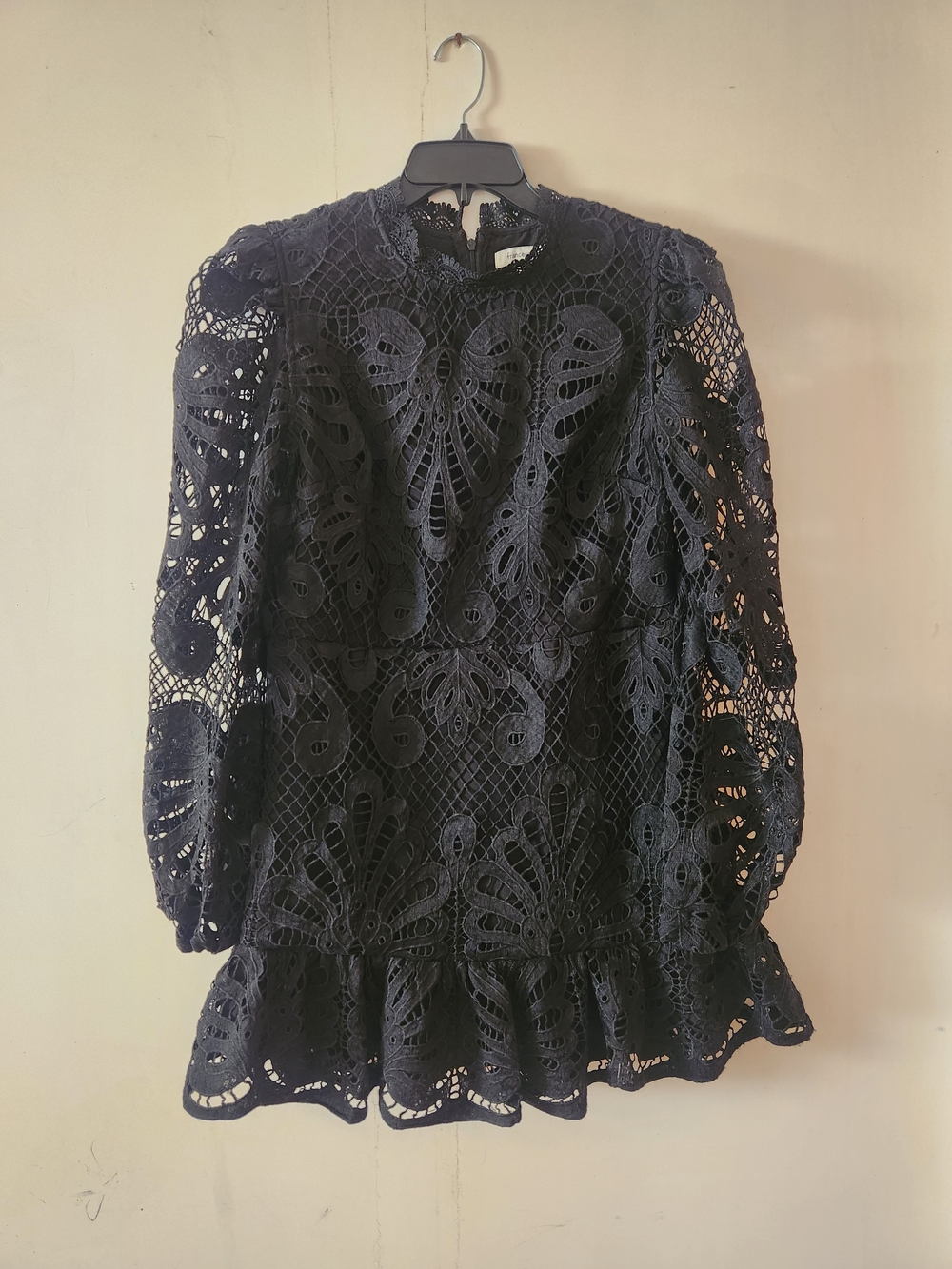 Francesca's Collections Black Lace Long-Sleeve Mini Dress with Ruffle Hem